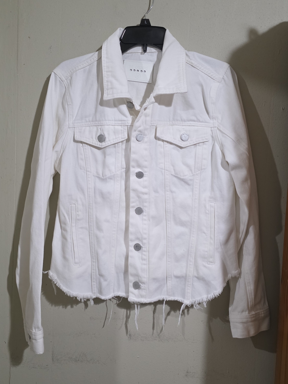 Blank NYC White Distressed Hem Denim Jacket Womens Us3d Size M